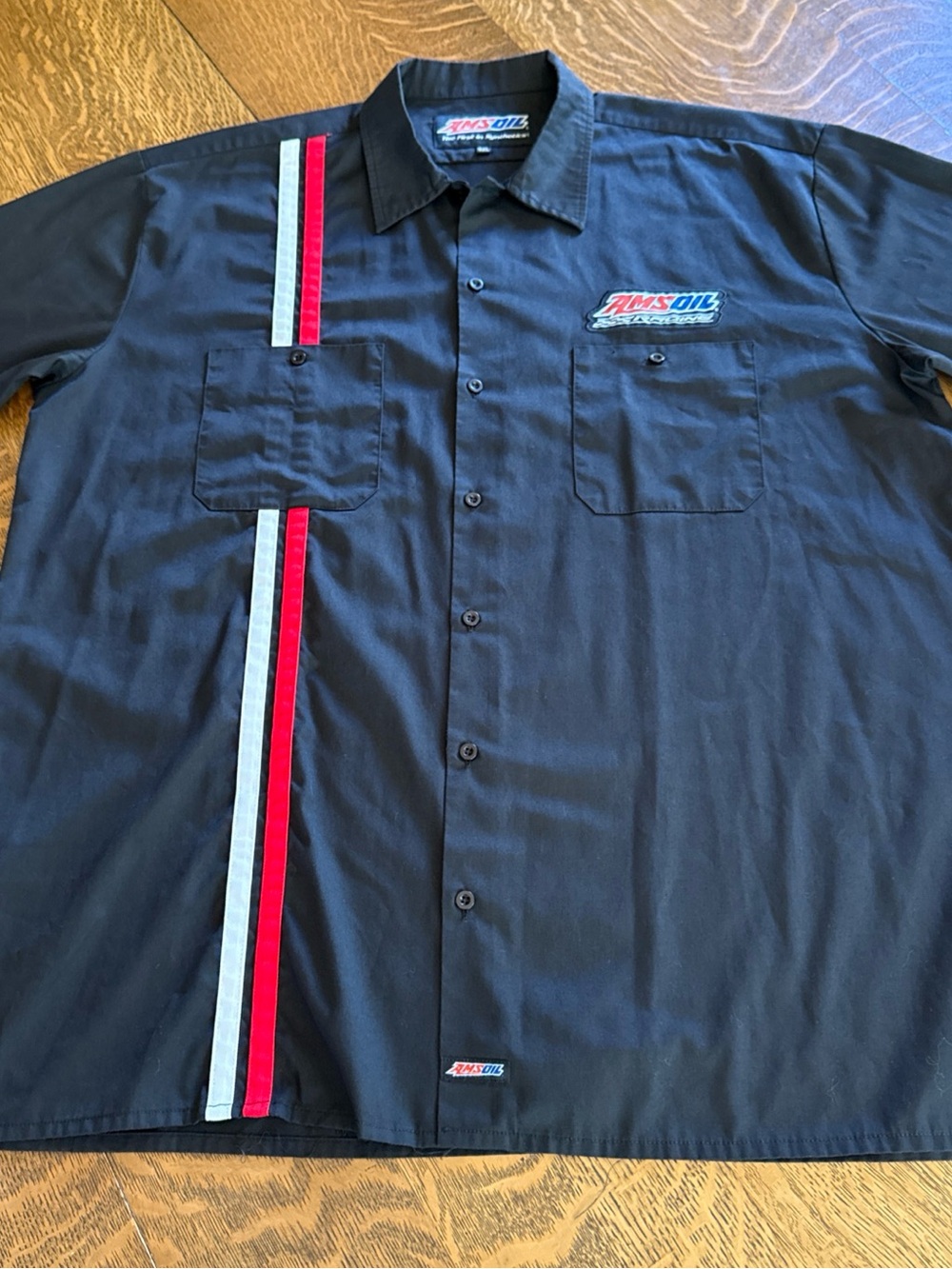 Black Short-Sleeve Mechanic Shirt with Red & white Stripes